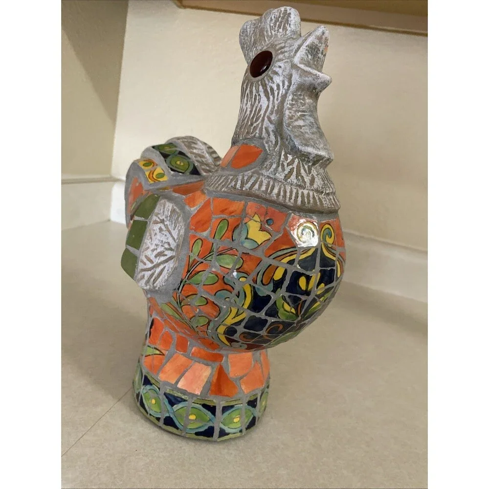 Vintage Handmade Mosaic Furniture Tile Rooster Chicken Figurine Decor